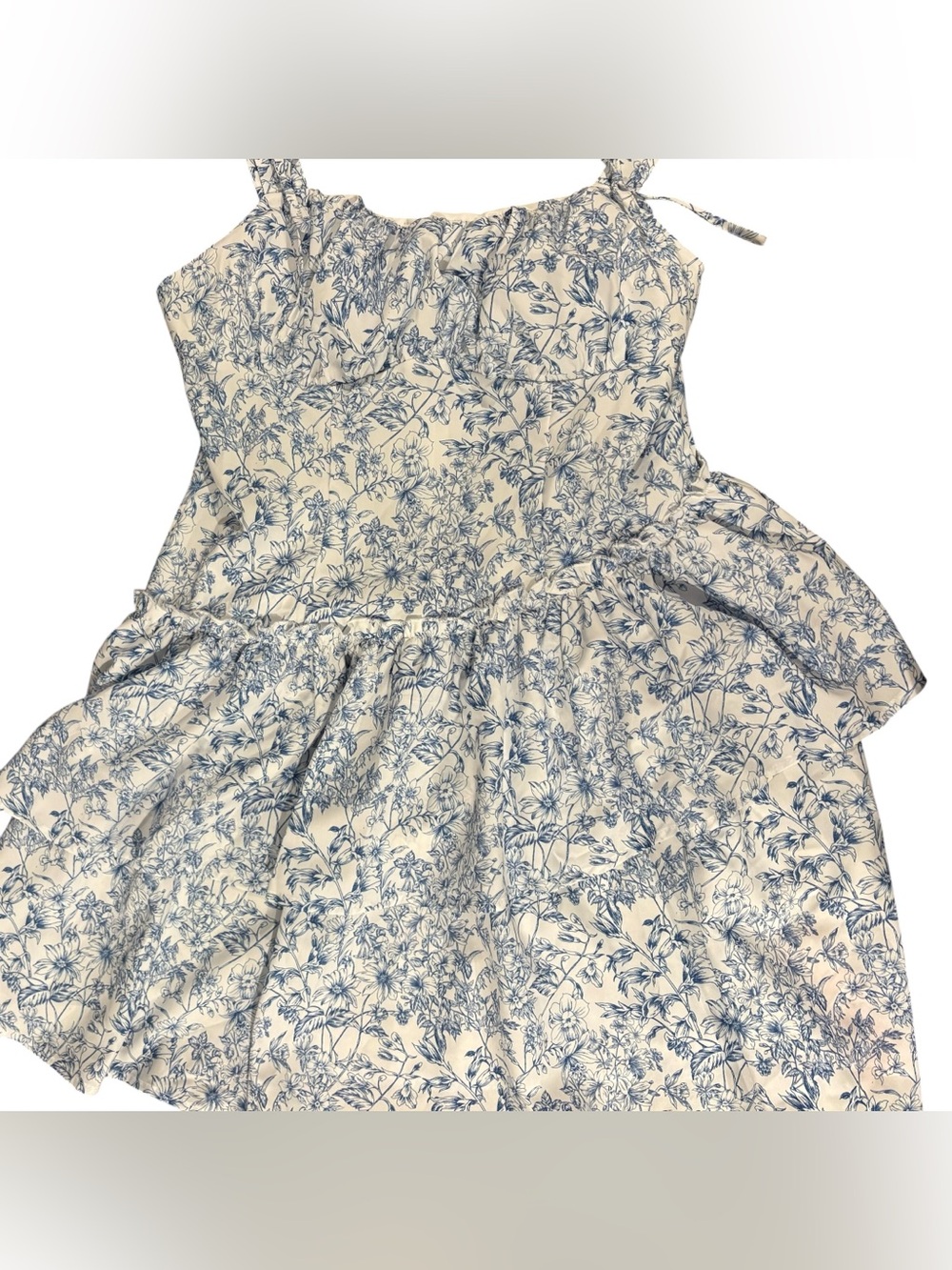 Coquette Blue Toile Tiered Minidress Sorority Rush Cottagecore Milkmaid XS